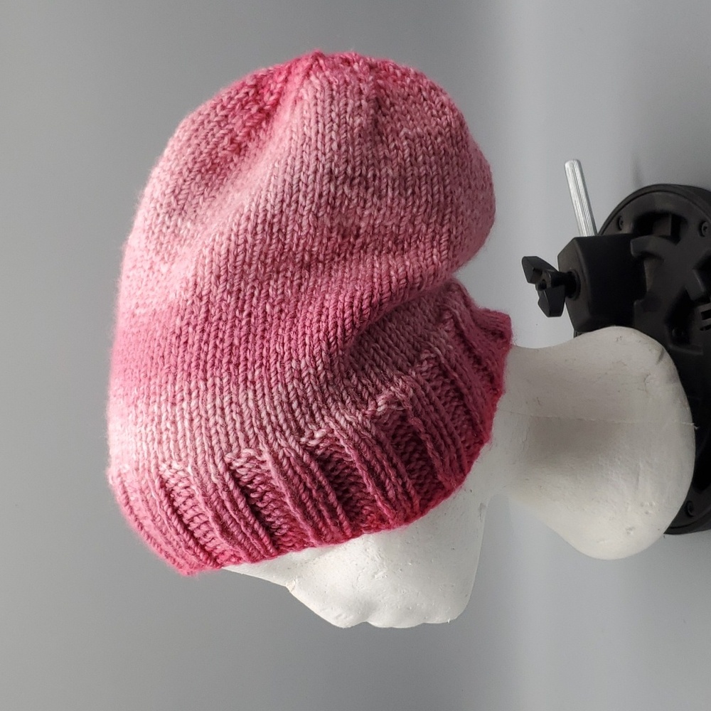 Handmade Knit Hat Pink Adult Large 20"